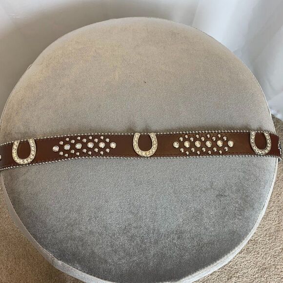 BROWN leather rhinestone horse shoe embellished main image 8